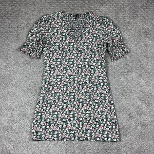Vero Moda Dress Womens Medium Black Ditsy Floral VMELLIE Mini Puff Sleeve
